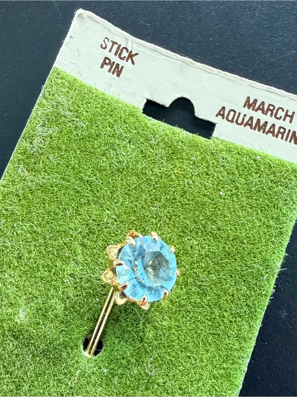 Vintage Contempta Aquamarine Stick Pin Tie Hat Lapel Pin, March Birthstone